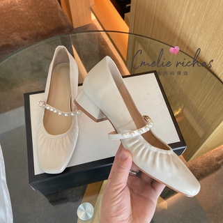 Giày Búp Bê Mary Jane Đính Hạt Ngọc Trai Phong Cách vintage Mới 2022