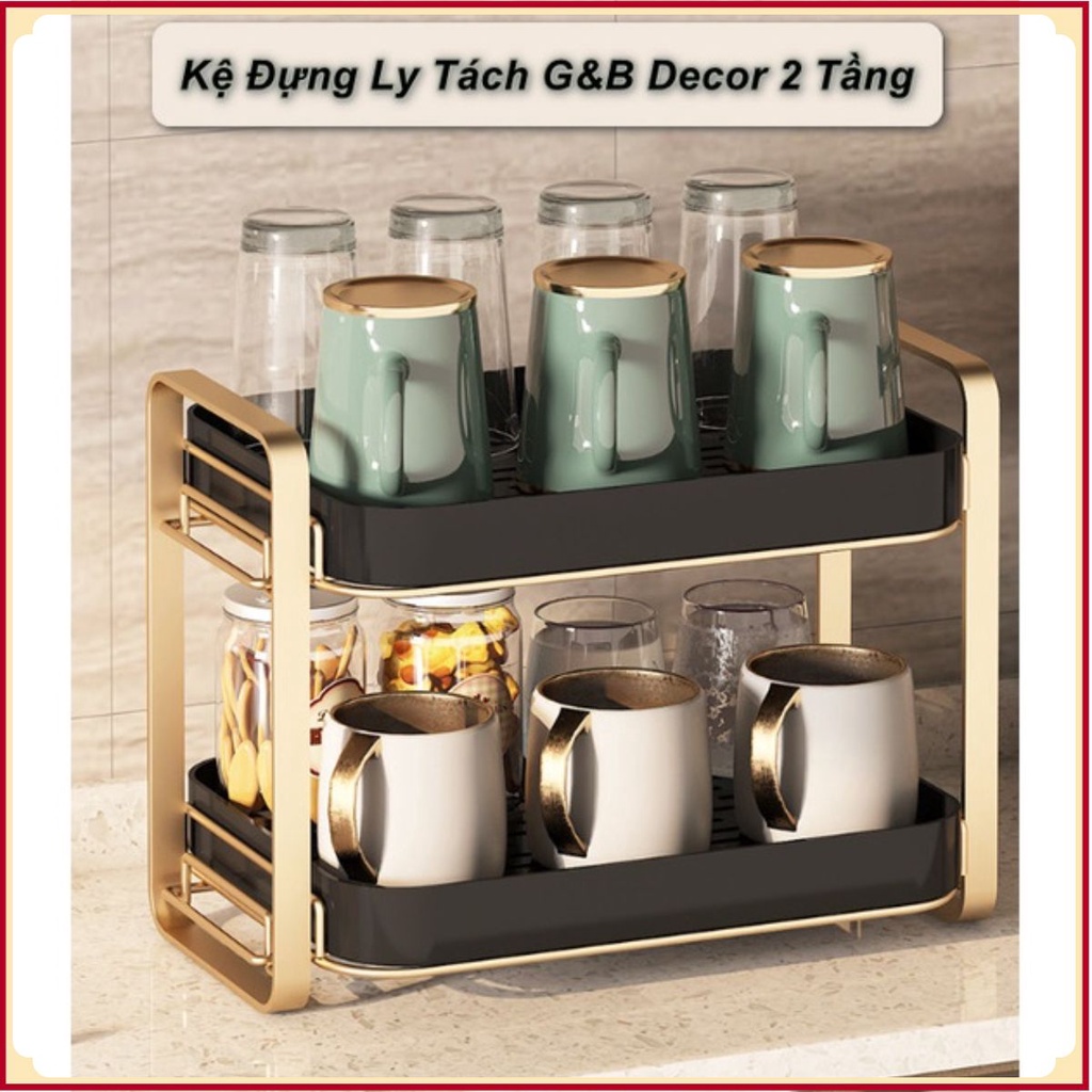 Kệ 2 Tầng Đựng Ly Tách trang trí đẹp mắt nhà cửa G&B Decor ❤️ Hanrui Offical❤️