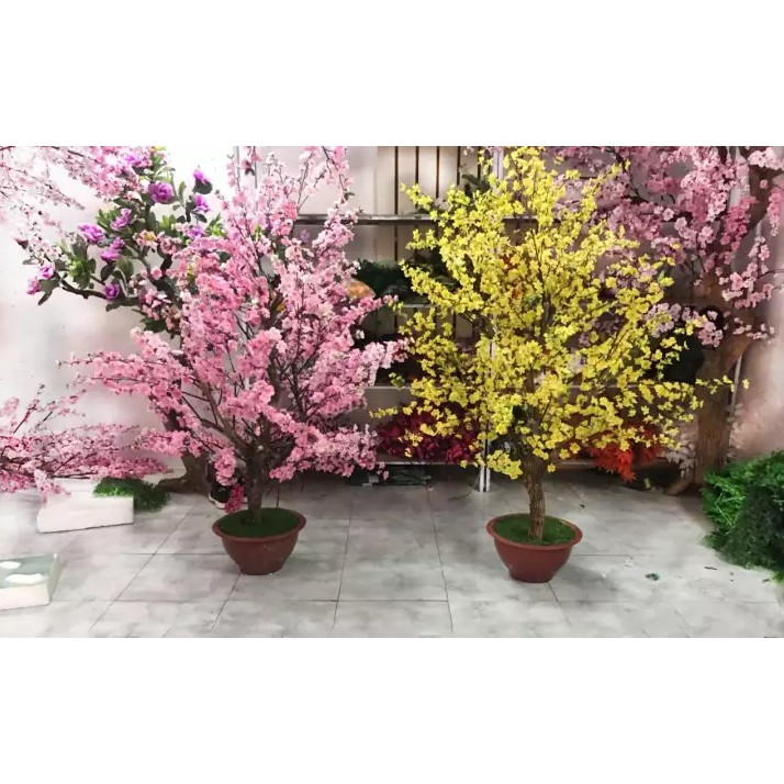 Hoa mai, hoa đào giả cành 5 nhánh cao 1m - Trang trí tết