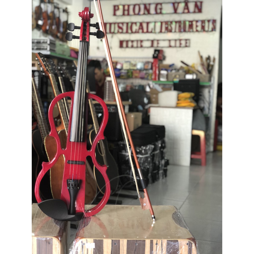 Đàn violin điện từ màu đỏ trọn bộ phụ kiện