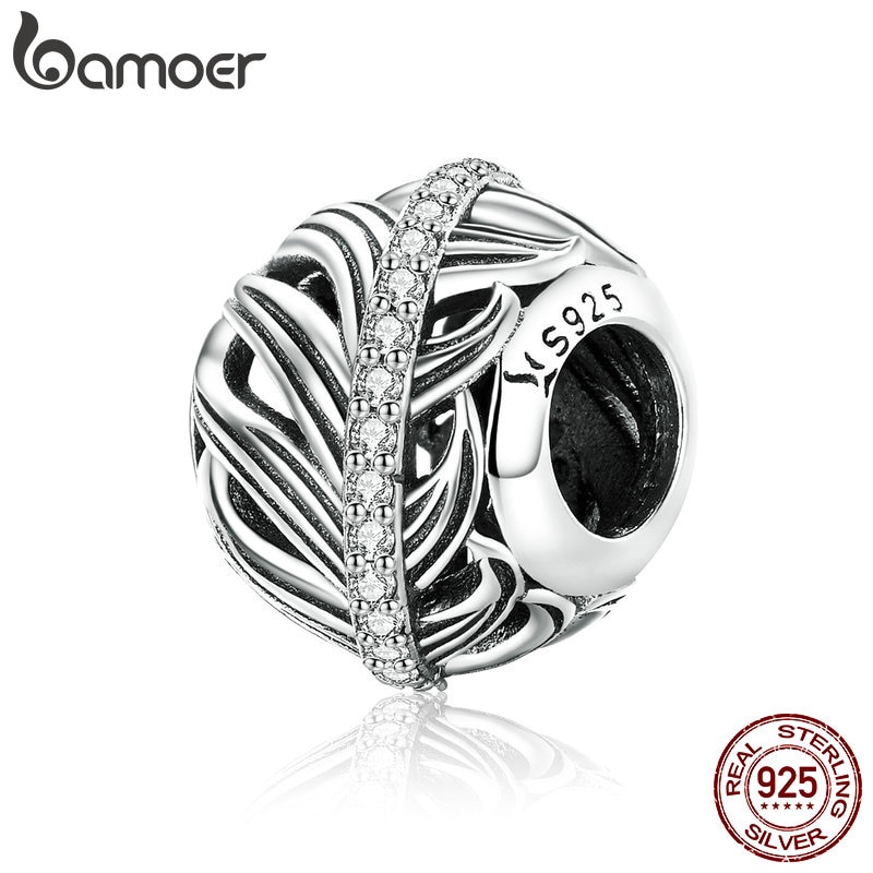 Hạt Phụ Kiện Trang Sức Bamoer SCC1065 Bằng Bạc 925 Khảm Đá Zircon Phong Cách Cổ Điển Cho Nữ