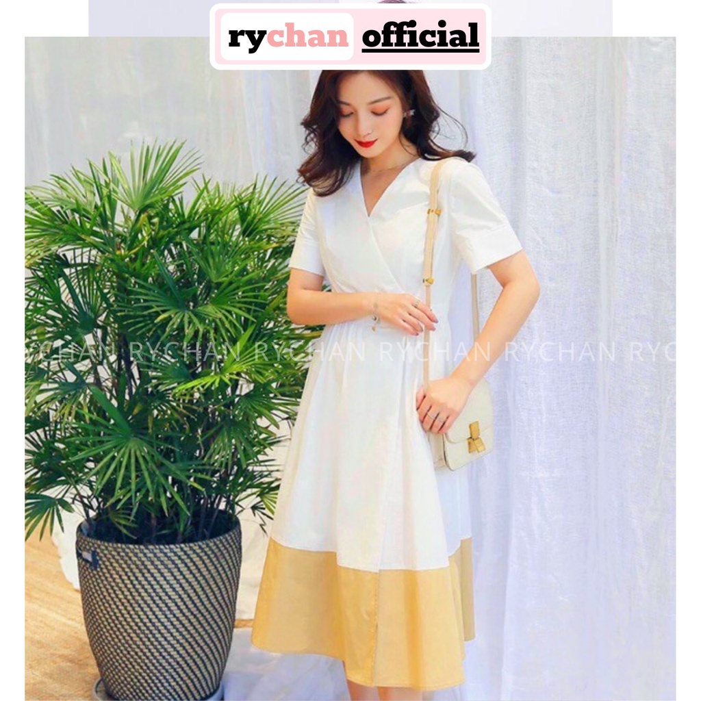 [ẢNH THẬT CUỐI] DM007 - Đầm Maxi Xòe Thắt Eo Phối Chân Vàng Đầm Đi Biển Công Sở