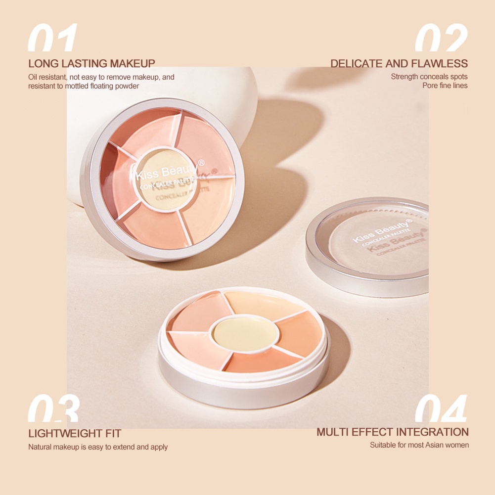 Còn Hàng Kiss Beauty 6 Màu Che Khuyết Điểm Bảng Che Khuyết Điểm Các Đốm Mụn Thâm Rách Máng Bền Chống Nước Trang Điểm kem Che Khuyết Điểm Cá Tuyết