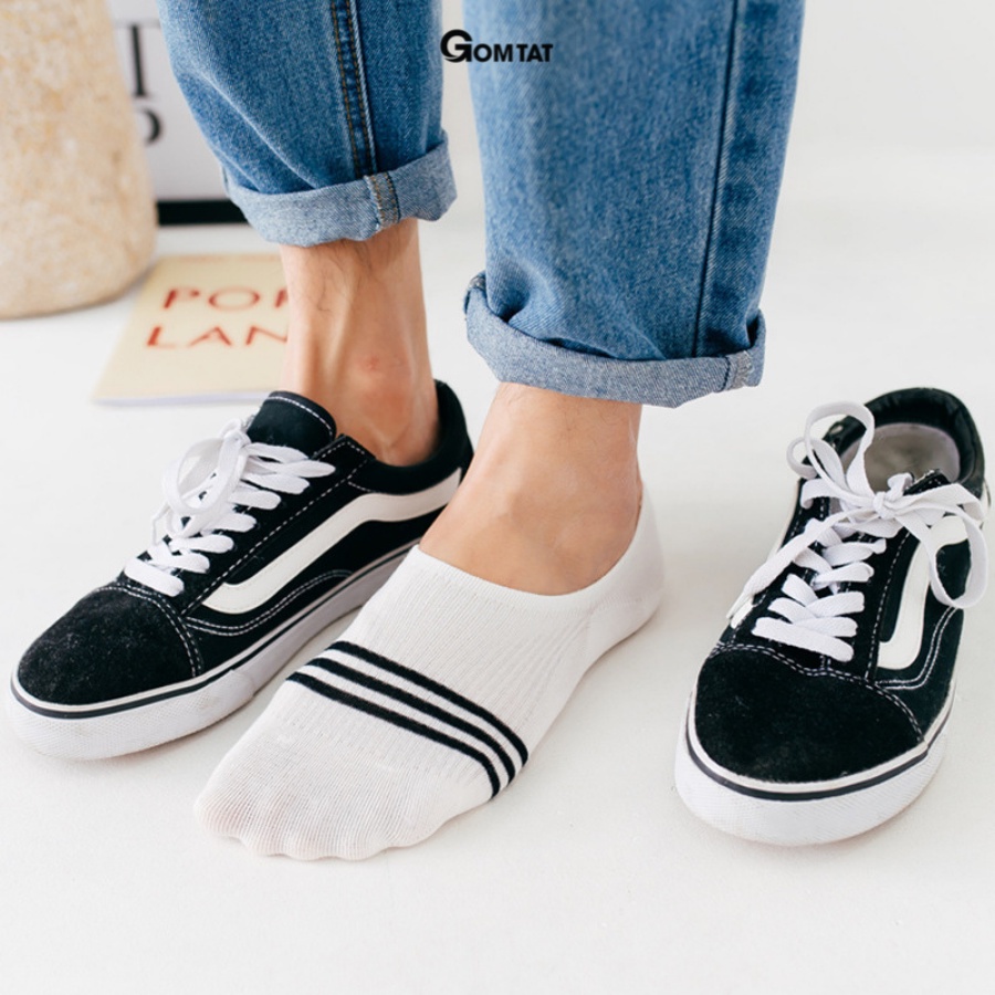 Set 5 Đôi Vớ Lười Nam GOMTAT Mẫu 3 Sọc Ngang, Chất Cotton Cao Cấp, Có Đệm Cao Su Chống Tuột Gót - FIVE-LUOI-SOCNGANG