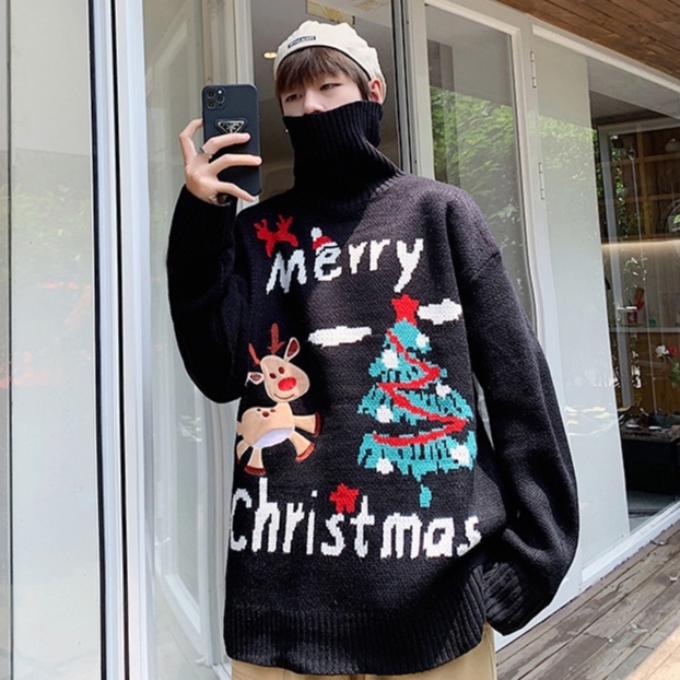 Áo len cổ cao giữ ấm phong cách giáng sinh thời trang mùa xuân cho nam/nữ/cặp đôi