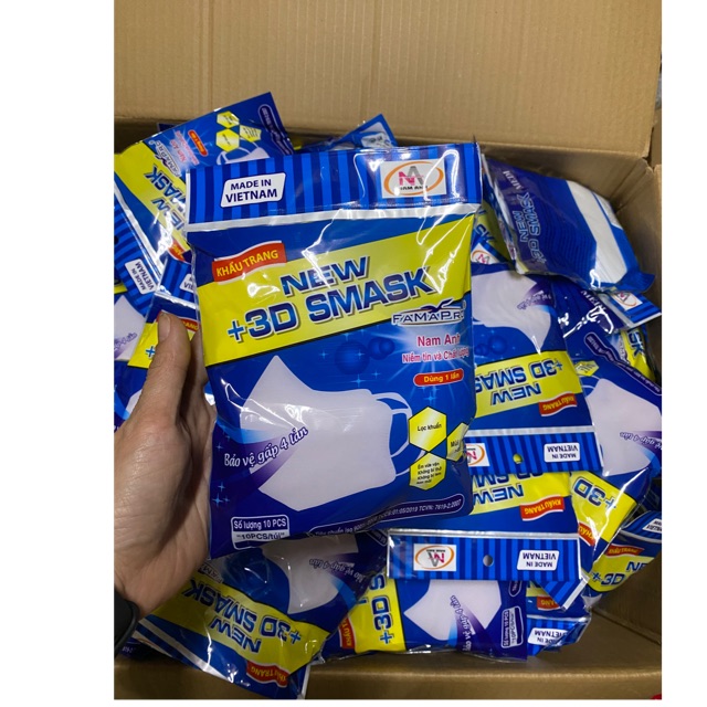 (Túi 10 chiếc) Khẩu trang 3D Nam Anh kháng khuẩn - Việt Nam.,