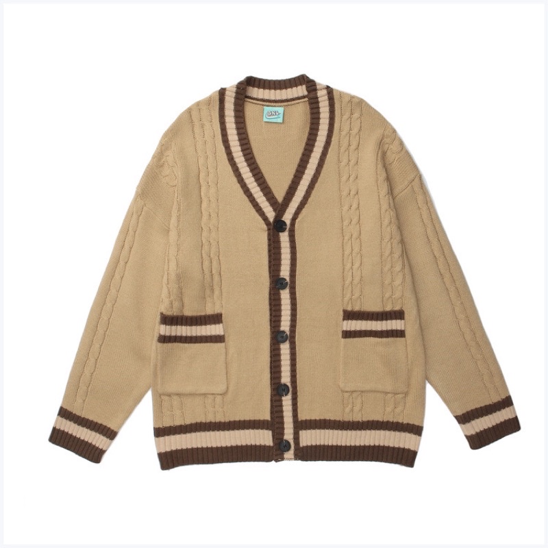 Áo khoác Cardigan dệt kim dài tay cổ chữ V có ren màu đơn giản áo len nam và nữ áo len rộng rãi và giản dị