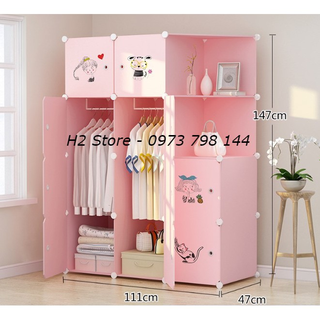 TỦ NHỰA LẮP GHÉP 12 Ô (GỒM 2 KỆ GÓC) CỬA TRẮNG CÔNG CHÚA NHỎ ĐỂ ĐỒ ĐA NĂNG THÔNG MINH sâu 47cm