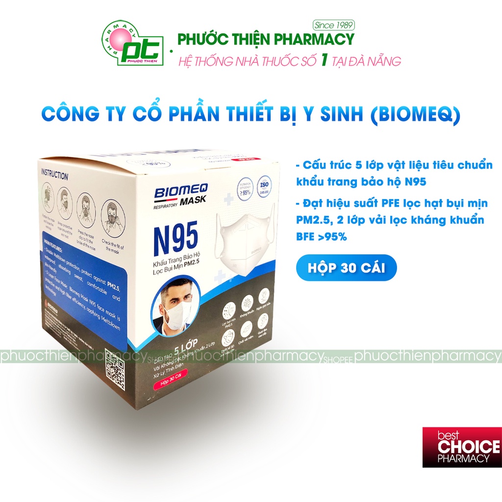 Khẩu trang y tế N95 5 lớp BIOMEQ MASK Hộp 30 Cái - Khẩu trang bảo hộ lọc bụi mịn PM2.5