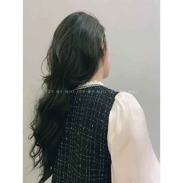 VÁY ĐẦM DẠ TWEED BIGSIZE ĐEN VIỀN TAY TƠ NHŨ - CHLOE DRESS - IZYBYNHI