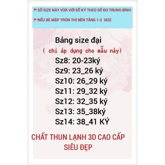 XẢ LẺ SIZE BBD10 (18KG - 40KG) ĐỒ BỘ TAY DÀI BÉ TRAI  &amp; BÉ GÁI SIZE ĐẠI CHẤT THUN 3D