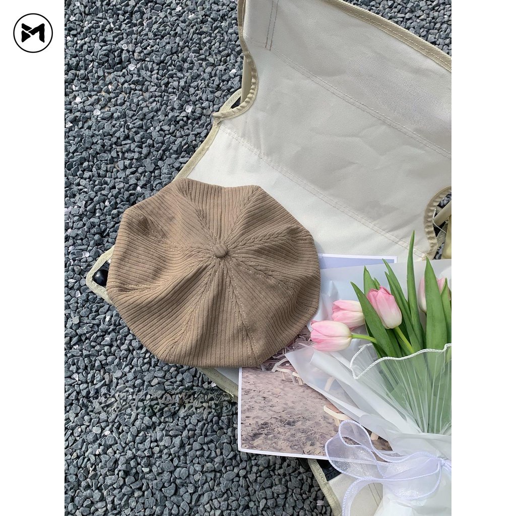 Mũ Beret Họa Tiết Sọc Thời Trang Retro Nhật Bản Cho Nữ