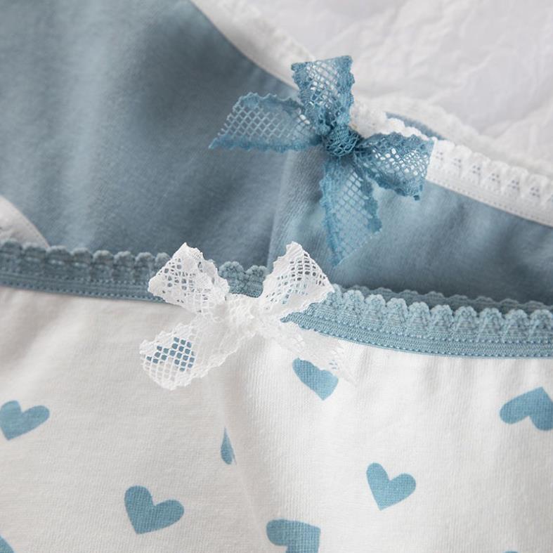 Sét 5 Quần Lót Nữ Đủ Họa Tiết  tim tông xanh viền bèo- Quần Lót Nữ thoáng mát tôn dáng mã 8018 - LADY