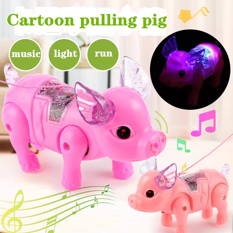 Đồ Chơi Chú Heo Điện Tử Phát Nhạc Và Dây Dắt Chạy Điện Phát Sáng Và Phát Nhạc Cho Trẻ Em Bán Sỉ