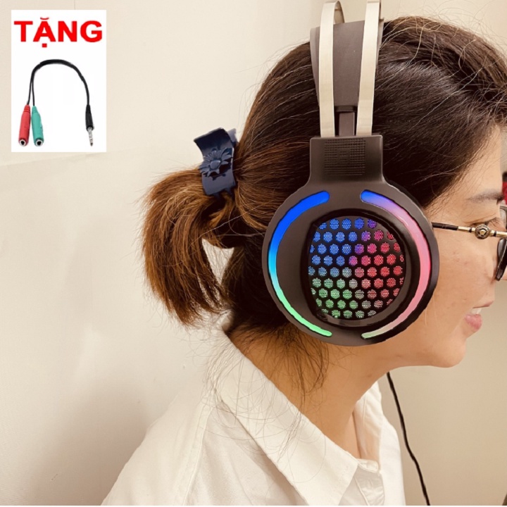 Tai Nghe Gaming, Tặng Dây 2 Cổng Dùng Cho Laptop, PC, Điện Thoại, Tai Nghe Game ESD03 - Chính Hãng Hoco - Có Mic Đèn LED
