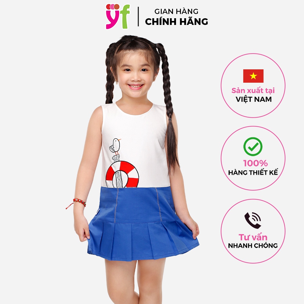 Đầm Bé Gái Xếp Ly In Phao Cứu Hộ chất liệu thun mềm co giản YF - 8DX308