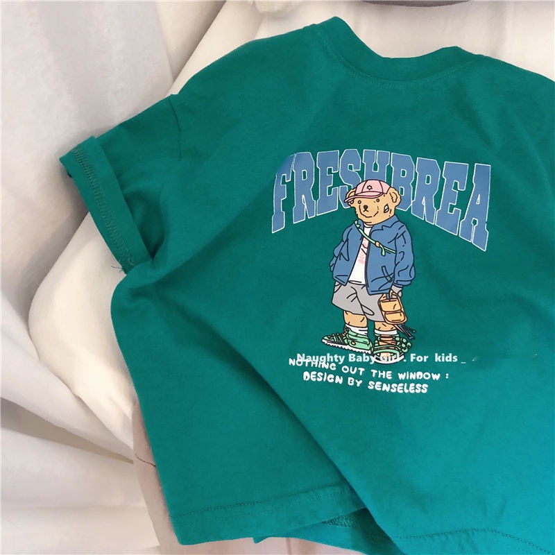 MNGRL Áo Thun Tay Ngắn Cotton In Thoải Mái Mềm Mát Hàn Quốc Mùa Hè Cho Bé Trai