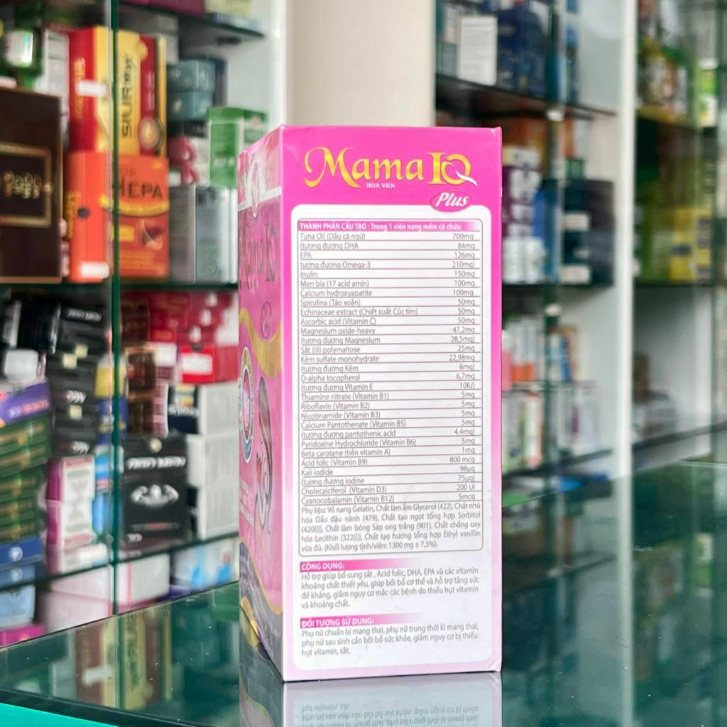 Mama IQ Plus Hoa Viên, Hỗ trợ giúp bổ sung sắt-acid folic-DHA-EPA và các vitamin - khoáng chất.