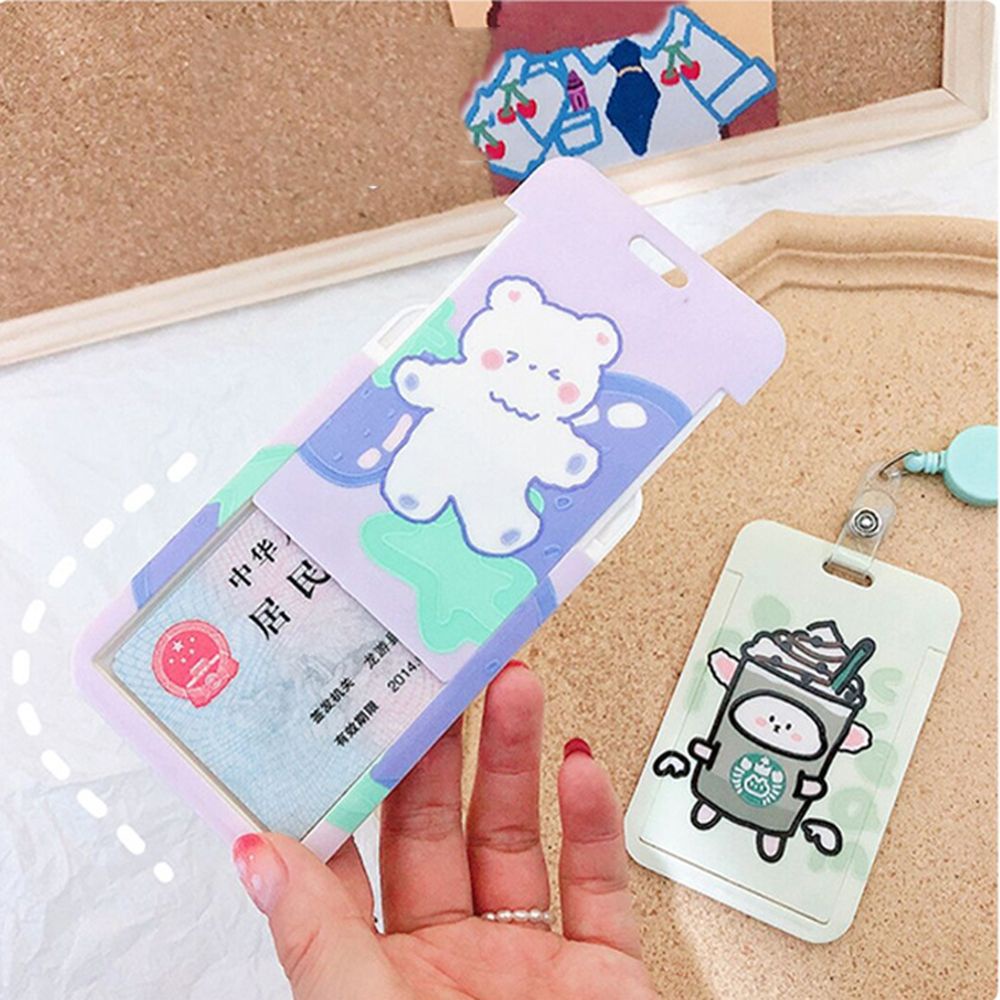 USNOW Túi đựng thẻ ID/thẻ xe buýt có móc khóa co rút hình thỏ và bé gái phong cách Hàn Quốc sáng tạo