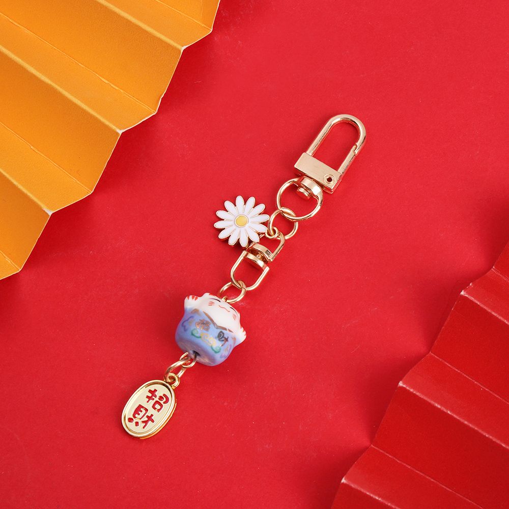 Móc gắn chìa khóa mặt hình mèo thần tài phong cách Nhật Bản dễ thương