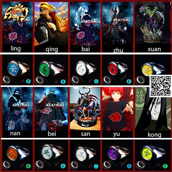 Nhẫn Naruto Akatsuki khắc nỗi dạ quang trong đêm nhiều mẫu KONG YU LING QING BAI ZHU XUAN NAN BEI SAN 1051