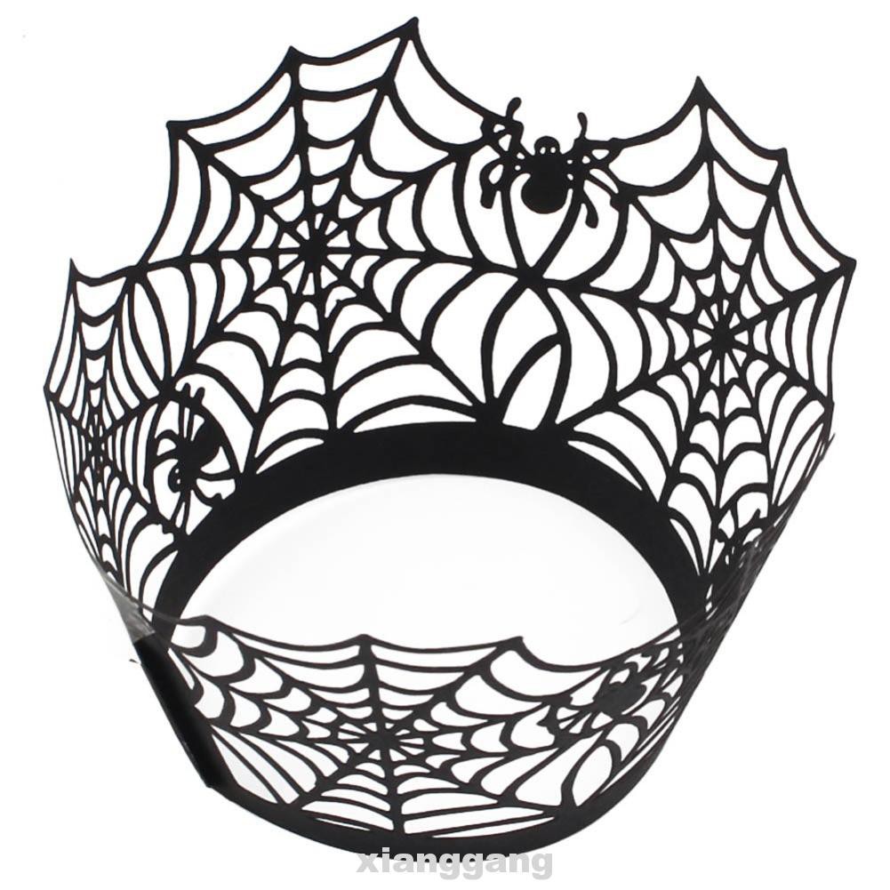 12pcs/pack Wedding Home DIY Cup Spider Web Festival Party Reception Halloween Decor Cupcake Wrappers