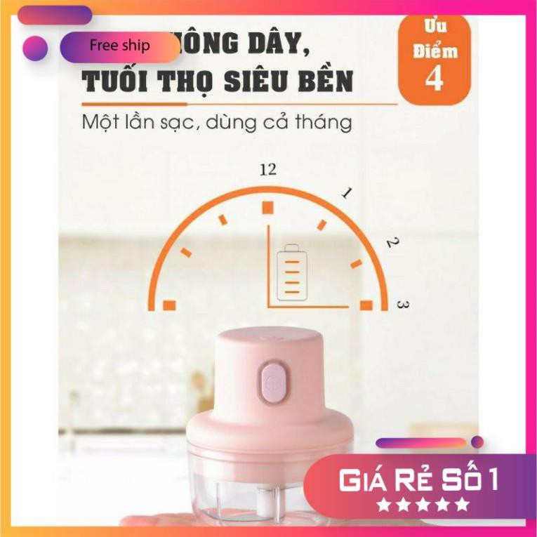 Máy Xay Mini Sạc Điện, Có Cổng Sạc Usb, Nhỏ Gọn Tiện Ích Dễ Sử Dụng, Xay Hành, Tỏi, Rau Củ