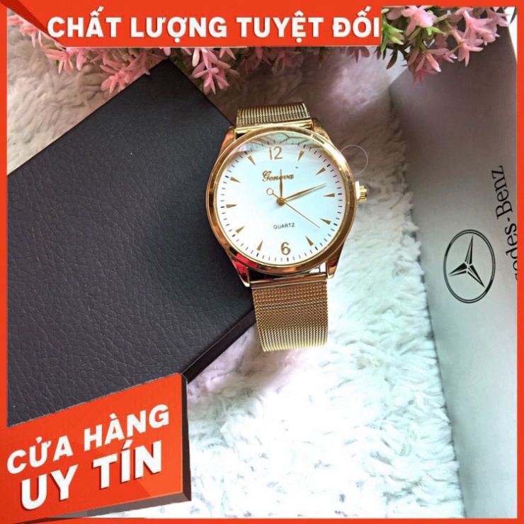 ĐỒNG HỒ NAM NỮ GENEVA DÂY LƯỚI MẠ VÀNG SANG TRỌNG AH564 - Hàng nhập khẩu