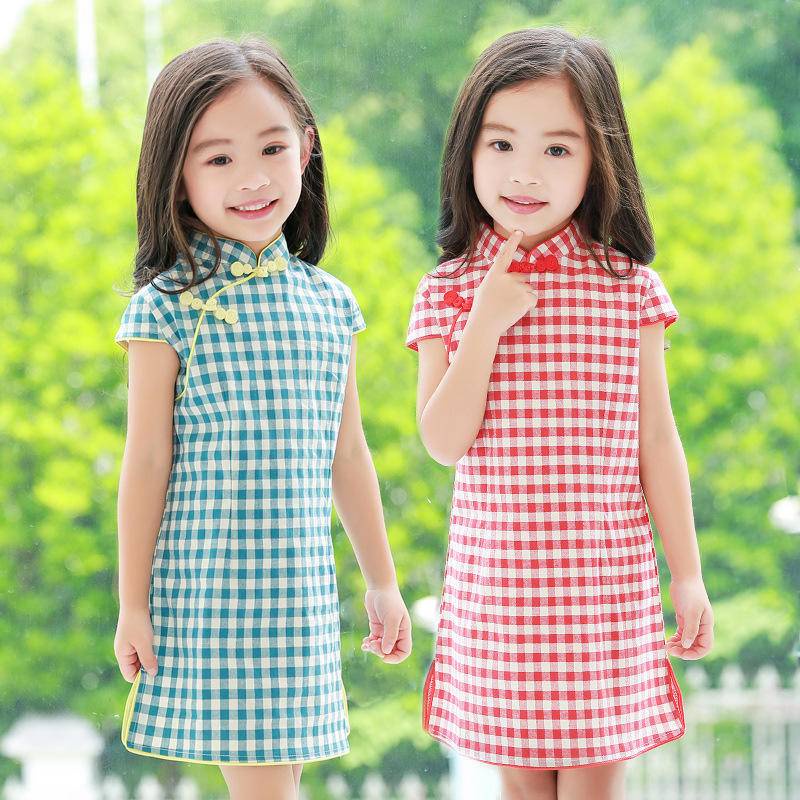 Sườn Xám Cotton Lanh Họa Tiết Kẻ Sọc Phong Cách Trung Hoa Cổ Điển Thời Trang Cho Mẹ Và Bé Gái 1 Tuổi
