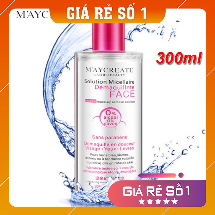 Nước tẩy trang MayCreate 300ml [CHÍNH HÃNG +FREESHIP] tẩy sạch các chất bẩn và bã nhờn giúp da luôn mịn màng.