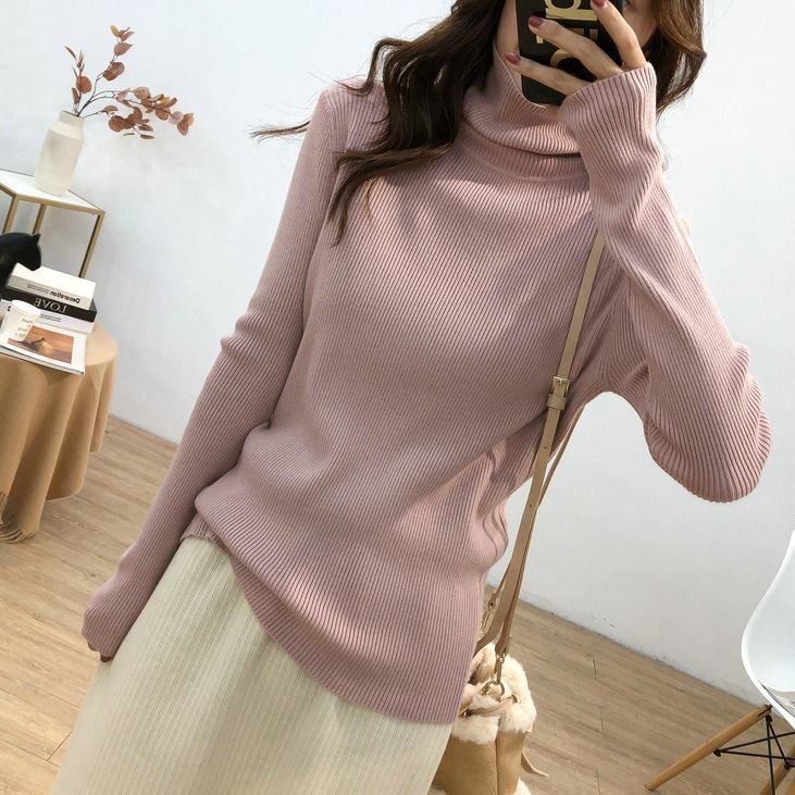 Áo sweater dệt kim cổ lọ dáng ôm thời trang thu đông cho nữ