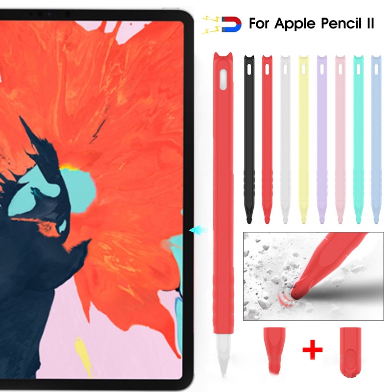 Vỏ Bảo Vệ Bút Cảm Ứng Apple Pencil 2 Bằng Silicon TPU Họa Tiết Chú Mèo Dễ Thương