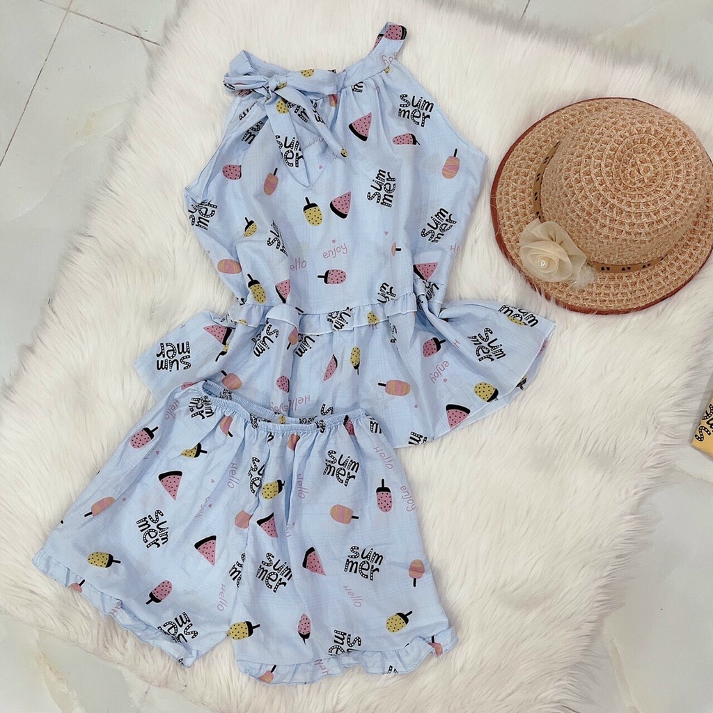 (HÌNH THẬT) Đồ bộ đùi nữ cổ yếm nơ siêu cute | BigBuy360 - bigbuy360.vn