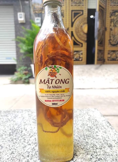 Mật ong nguyên chất ngâm sâm ngọc linh rừng chai 500ml