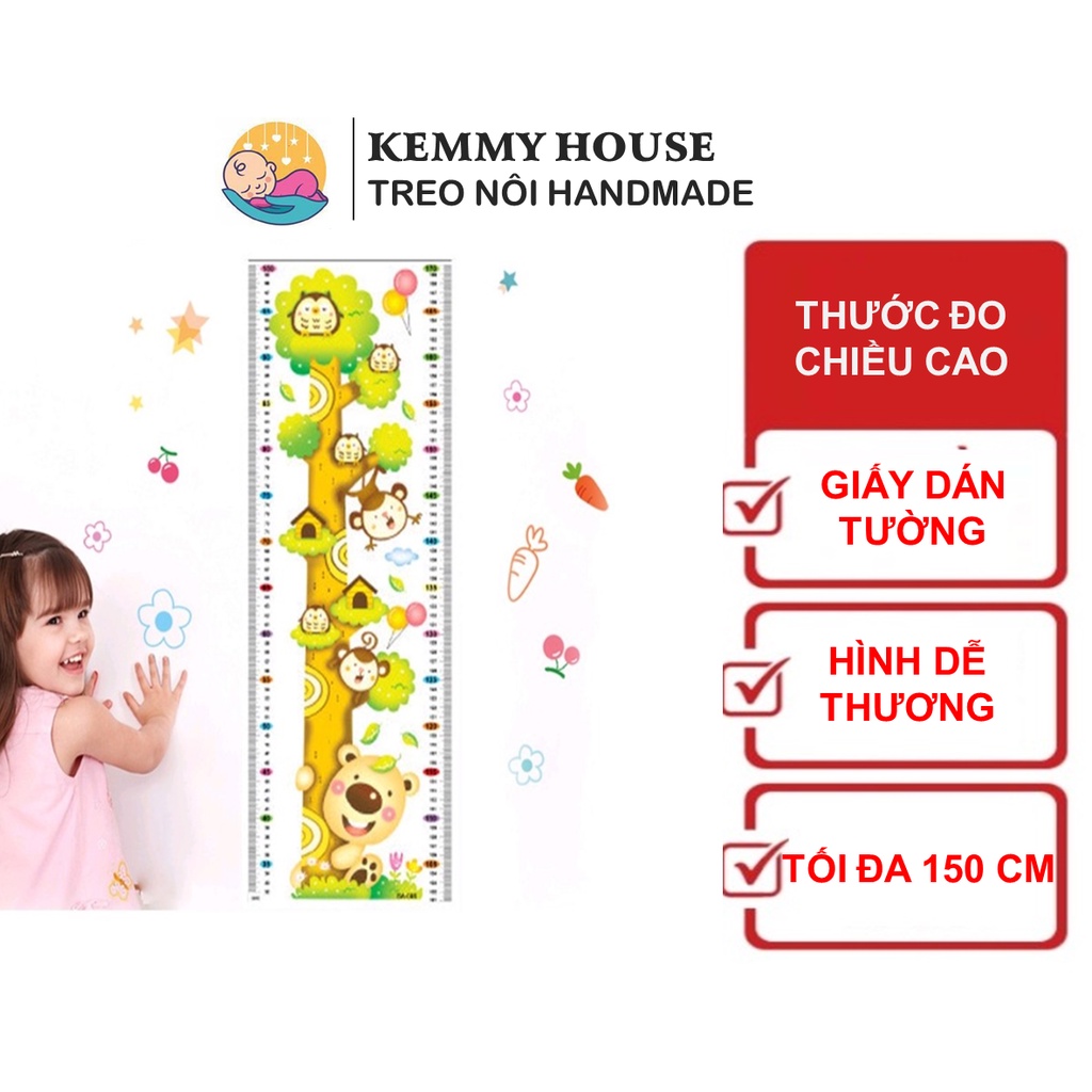 Thước decal dán tường đo chiều cao bé (tối đa 150cm)