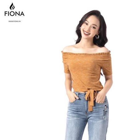 Áo thun nữ FIONA croptop, Áo phông dáng ôm cộc tay thắt nơ gấu F520679