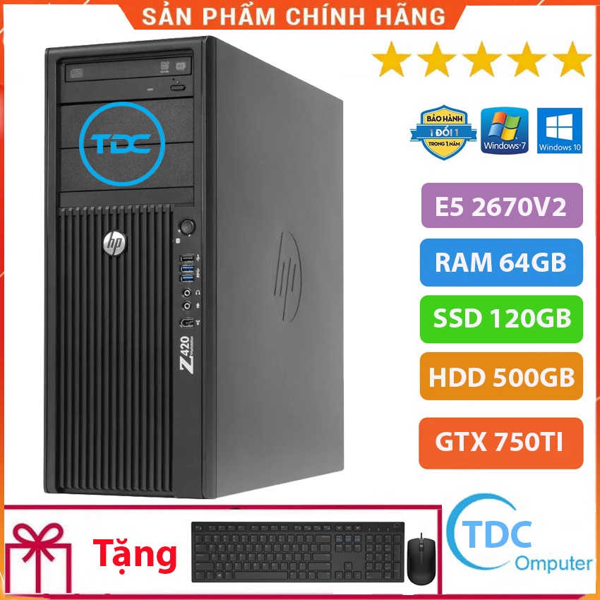 Case Máy Tính Để Bàn HP Z420 CPU E5 2670 V2 Ram 64GB,SSD 120GB,HDD 500GB,Card Rời GTX 750TI Chuyên đồ họa,Game+Qùa Tặng