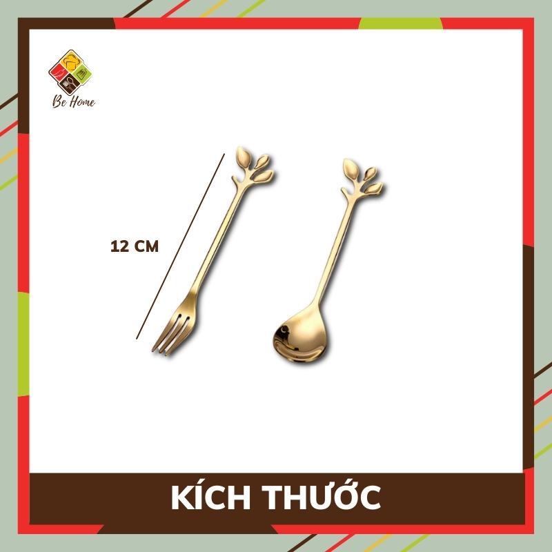 Thìa dĩa lá mạ vàng hiện đại BEHOMEMALL Muỗng thìa nĩa  mạ vàng kiểu dáng hiện đại sang chảnh cao cấp