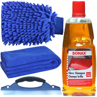 Bộ 4 Sản Phẩm Vệ Sinh Xe Nước Rửa Xe + Găng Tay + Gạt Nước + Khăn Lau