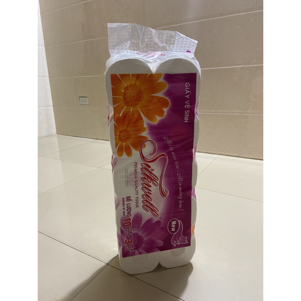 GIẤY VỆ SINH SILKWELL TÍM CÓ LÕi DÂY 10 CUỘN X 3 LỚP