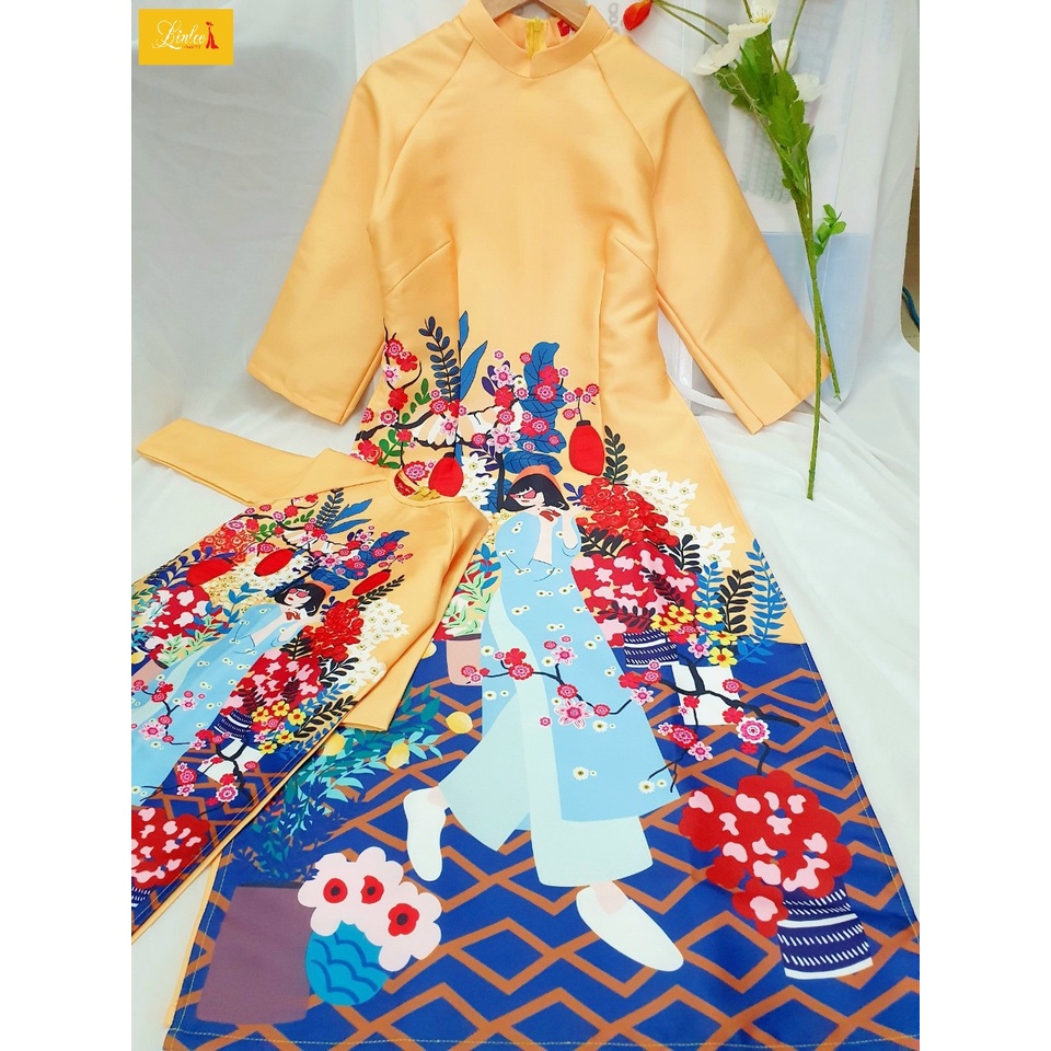 Áo dài cách tân 🎀LINLEE🎀áo dài cách tân tapta cao cấp màu vàng chuẩn form đẹp sang chảnh