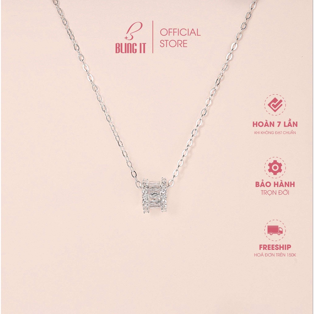 Dây Chuyền Bạc 925 Nữ BLING IT Mặt Hộp Đính Đá Mẫu Hot - BIVC298