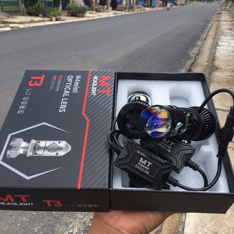 Đèn pha led bi cầu mini T3 chân H4, 50W có trợ pha