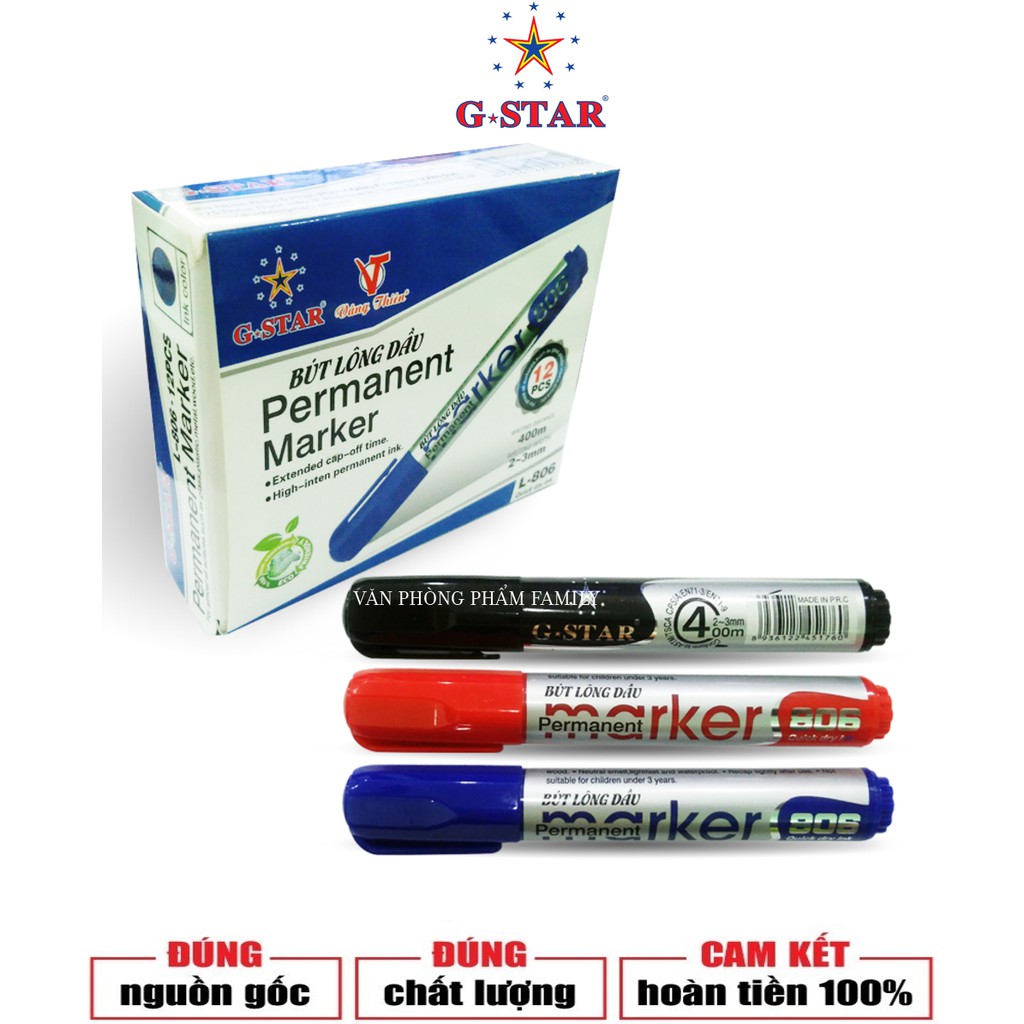 Hộp 12 cây viết lông dầu G-STAR dùng viết lên các bề mặt: nhựa, sắt, giấy, thép, thuỷ tinh, kính, đánh dấu lên dây điện,