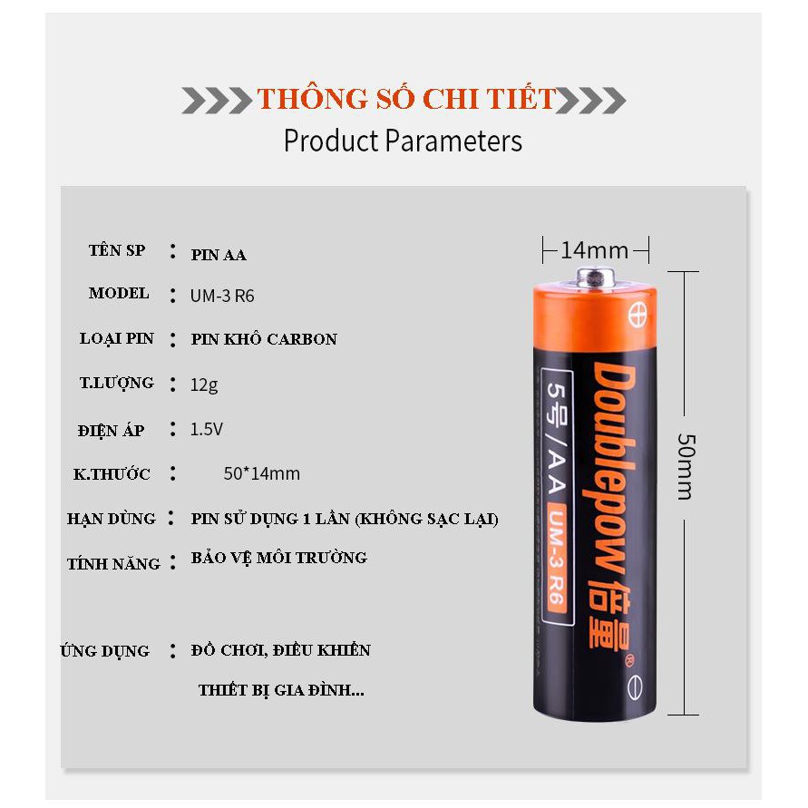Combo Bộ Pin tiểu khô carbon DoublePow, pin 1,5V