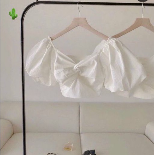 Áo xoắn ngực form croptop tay ngắn phồng chất vải xốp dầy đẹp (Mẫu kèm ảnh thật) tv
