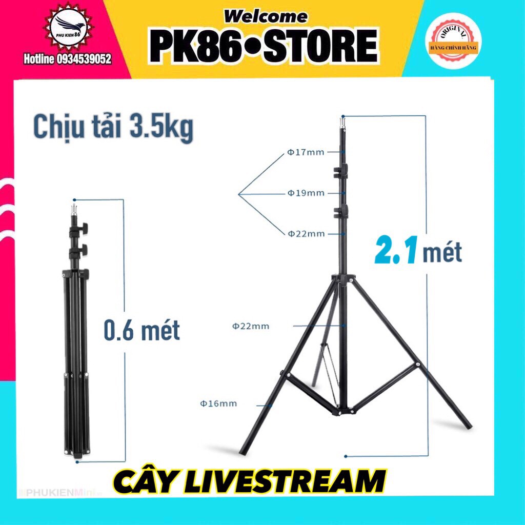 Gậy chụp ảnh giá đỡ điện thoại 3 chân cây kẹp để livestream quay hình video tripod selfie dài 2,1m