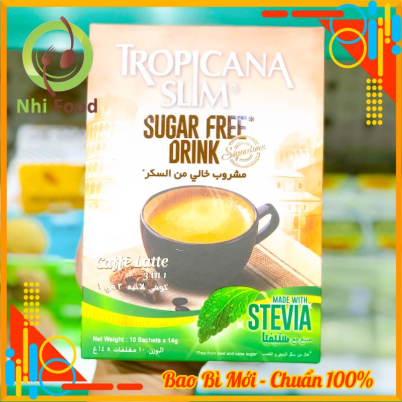 Cafe Ăn Kiêng Latte 3 In 1 Không Đường Tropicana Slim, Hộp Gồm 10 Gói