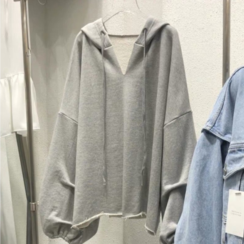 Happy-store  Áo hoodie phong cách Hàn Quốc tay dài dáng rộng màu trơn xinh xắn trẻ trung