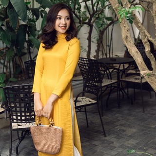 Áo Dài Cách Tân - Lụa Tô Châu , Màu Vàng  ( hàng kỹ - hình thật )
